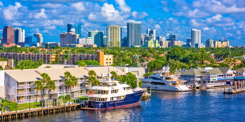A scenic view of Fort Lauderdale's skyline from the water, capturing the essence of the city's urban landscape.